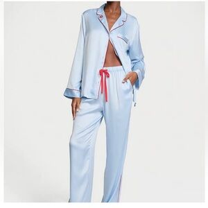 💋Victoria's Secret Glazed Light Blue Satin Long Pajama Set XXL💋